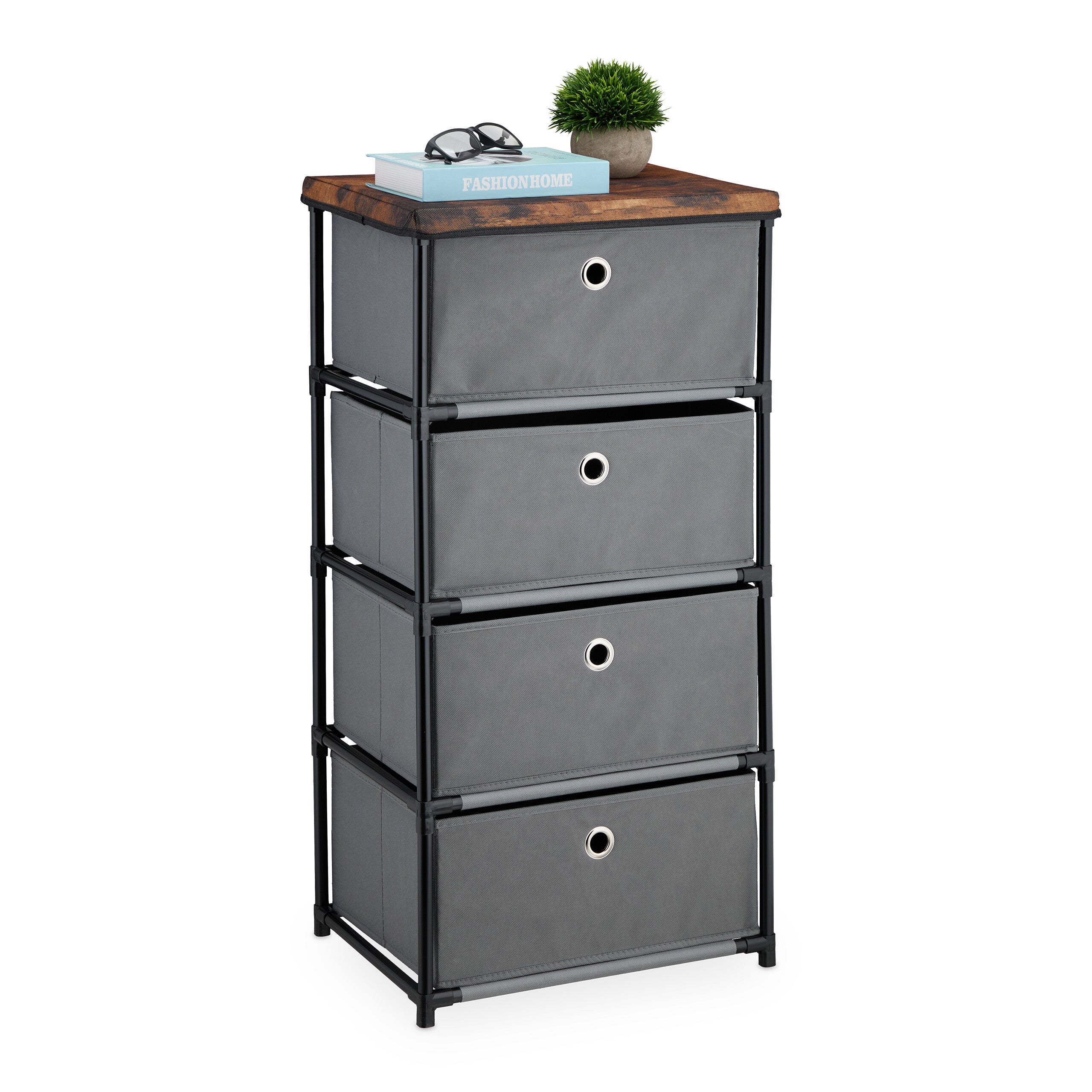 Commode, avec 4 tiroirs en tissu, structure en métal, 85x43x33 cm, pour ...