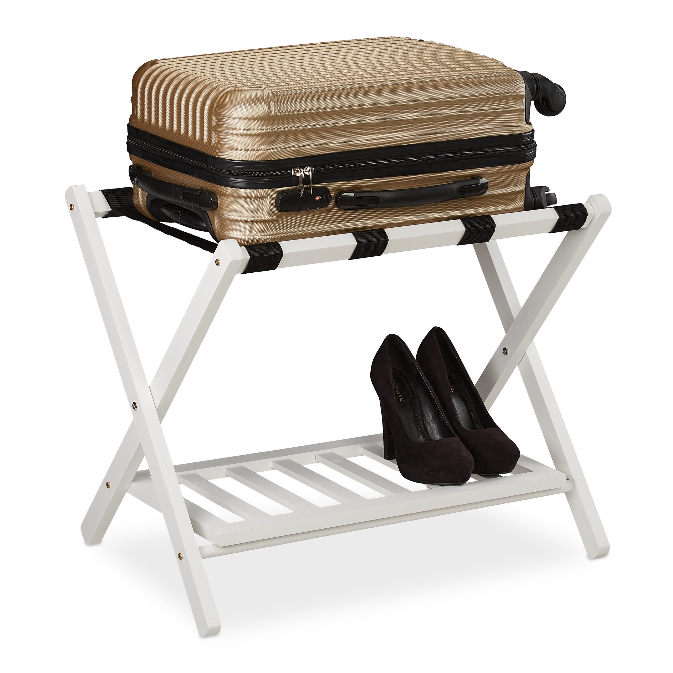 Relaxdays Porte-Bagage Pose Valise Pratique Support de Bagage en Bois de Bambou, 47 x 68 x 53 cm