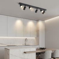 Illuminazione Decorativa Negozio Faretti Da Soffitto ANWIO Neri - 3 Luci Orientabili, Base Legno, Attacco E27 Plafoniera Orientabile
