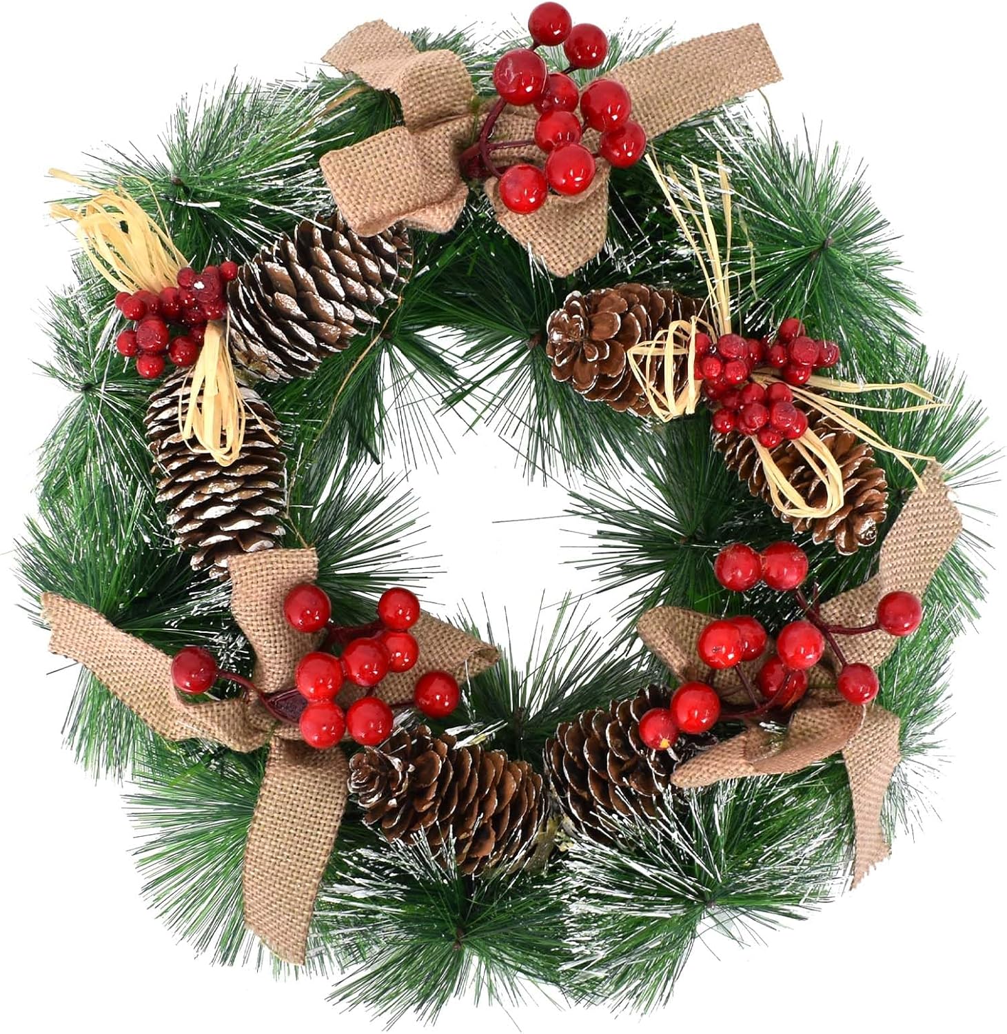 Guirlande Baies Pommes Pin Couronne De Noël LED 30cm - Décor Porte Avec Baies & Pommes De Pin - Guirlande Lumineuse - ZZXLOPEZ Cadeau Noël
