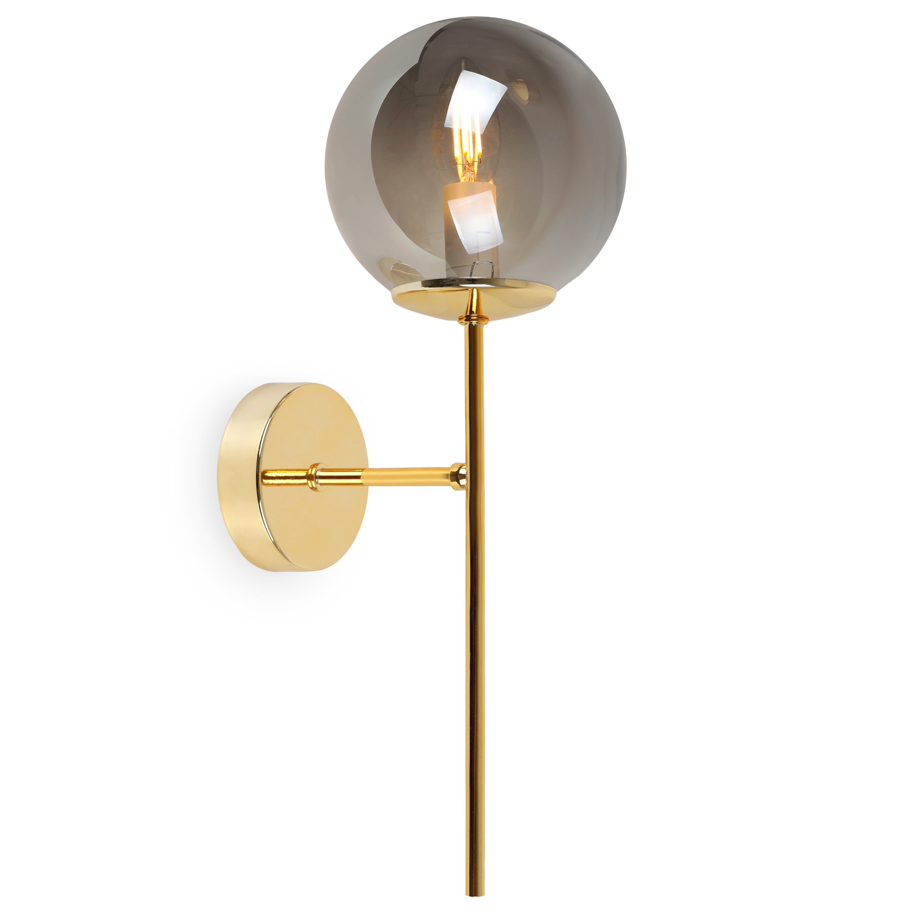 Lampa kinkiet ścienny złoty Siena loft 1xE14 klosz kula szklana grafitowa Light Home LH