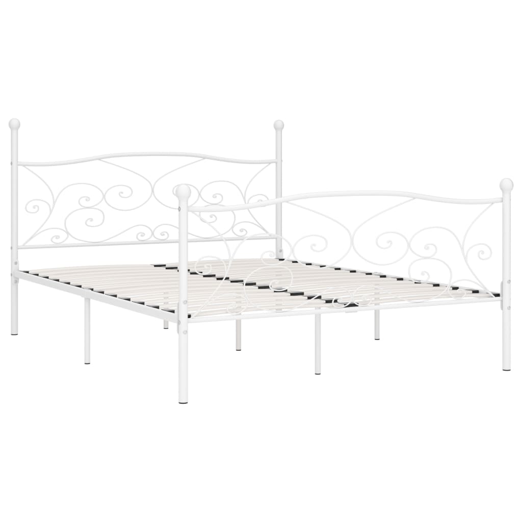 Łóżko Metalowe Białe Rama Łóżka Ze Stelażem DO Pokoju Sypialni 200 x 200 cm