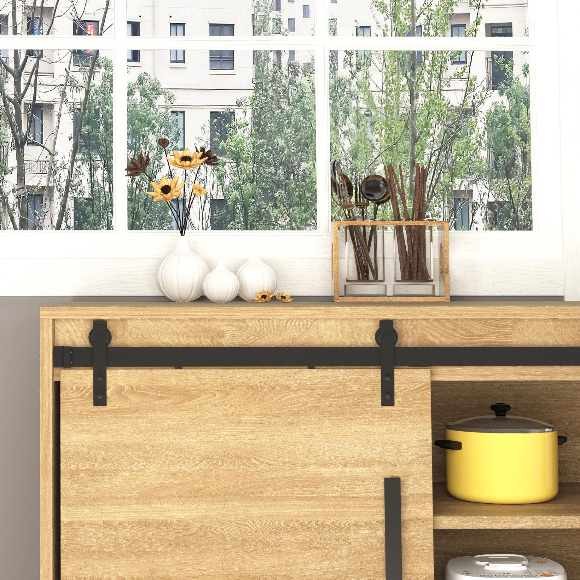 Czarny zestaw okuć do drzwi przesuwnych ze stali węglowej 200x18 cm, z akcesoriami do drzwi drewnianych, idealny do nowoczesnych pomieszczeń - 5