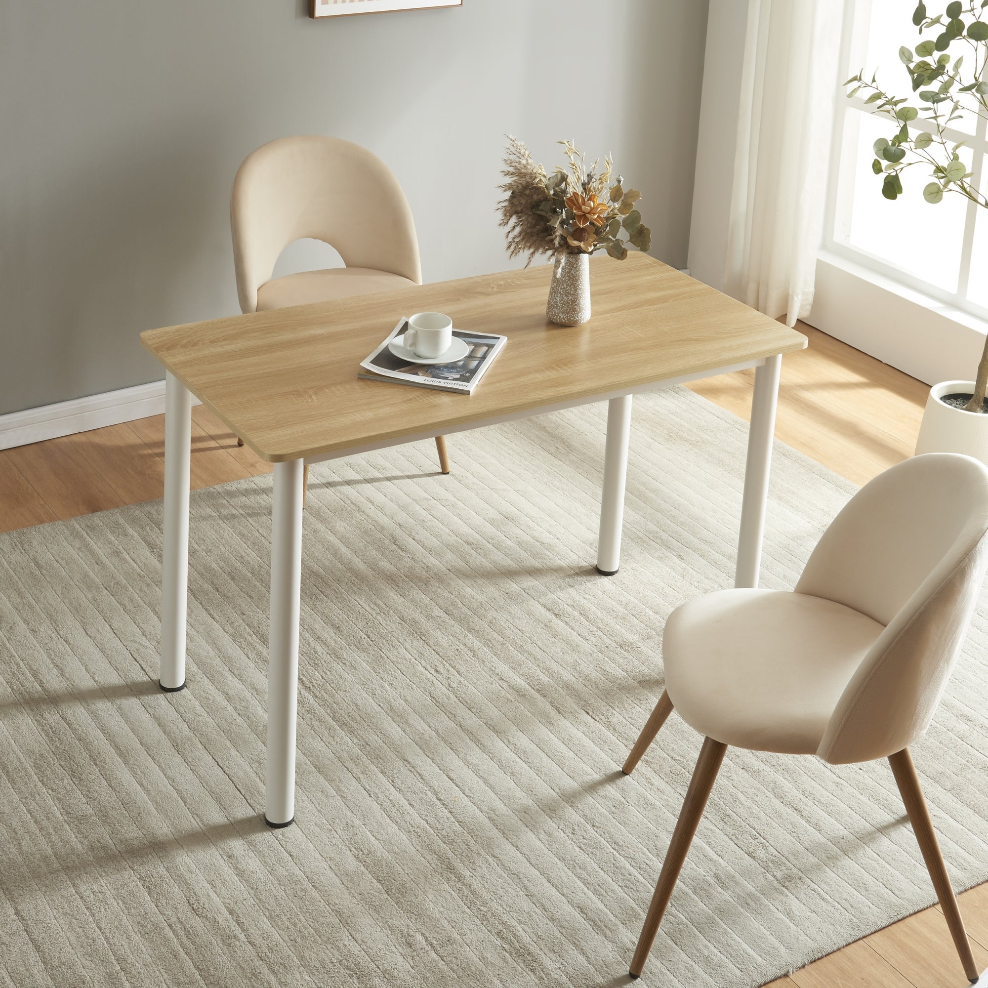 Mesa de comedor Tammela versátil para 4 personas de acero y MDF 120 x 60 x 75 cm - Efecto roble [en.casa] - 2