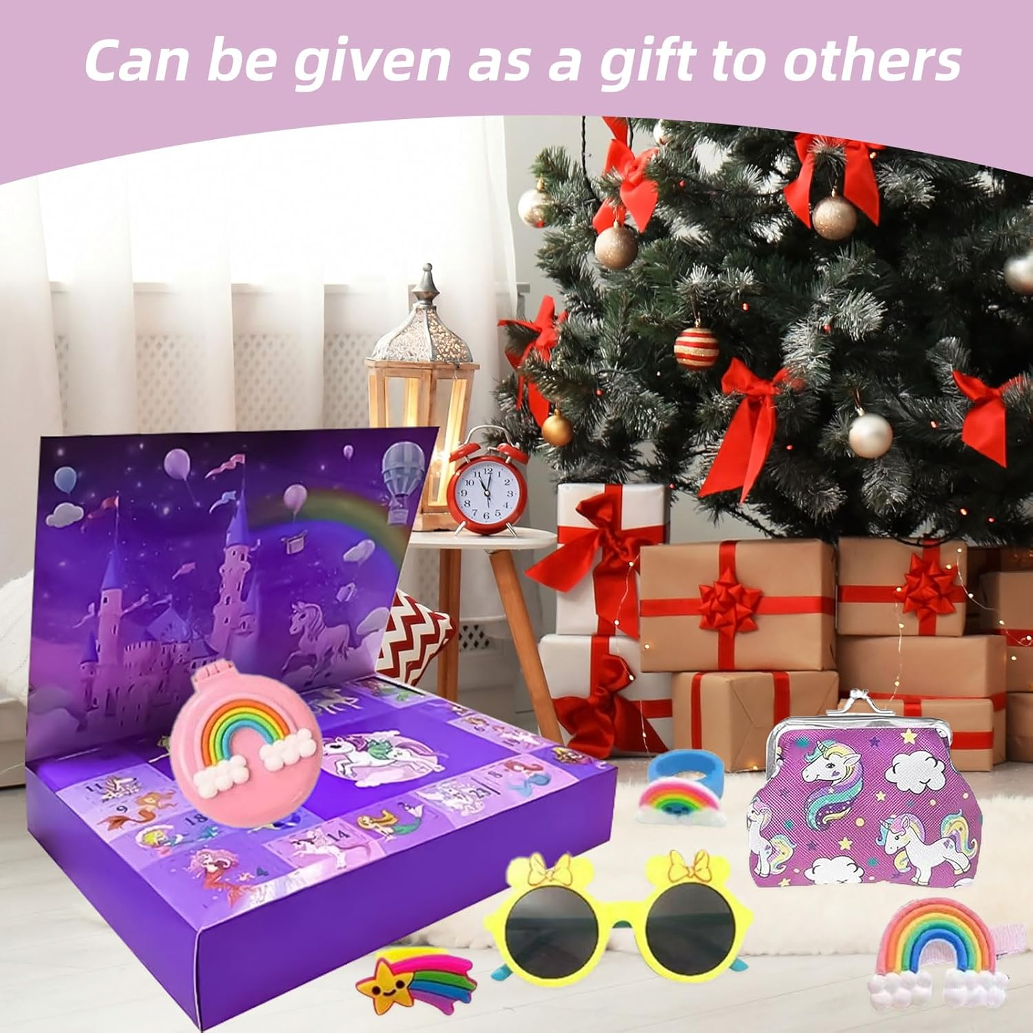 Kalendarz adwentowy na Boże Narodzenie, 24-dniowe odliczanie z dodatkami w kształcie jednorożca, świąteczny prezent-niespodzianka (24 sztuki) - 7