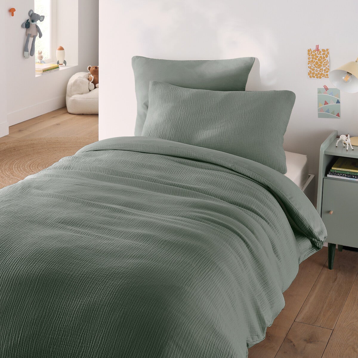 Housse de couette enfant gaze/coton lavé, Kumco - Sauge - 140 x 200 cm - 2