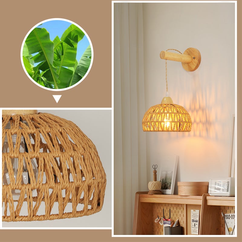 COMELY Applique Murale Rotin et Bois Design Naturel Douille E27 Luminaire Décoratif Intérieur - 3