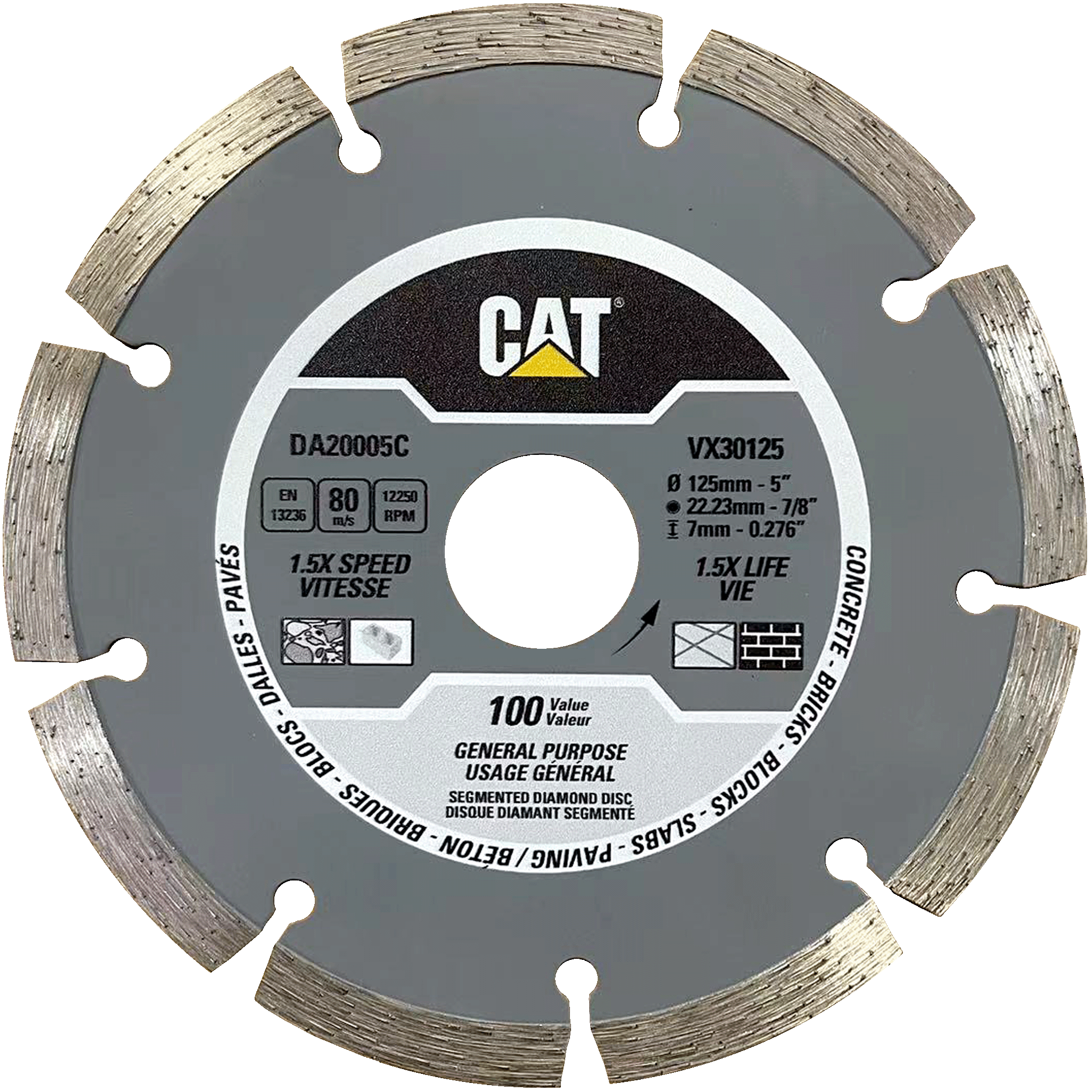 Disc diamantat CAT segmentat pentru uz general, 125 mm, 100 VALUE, Model DA20005