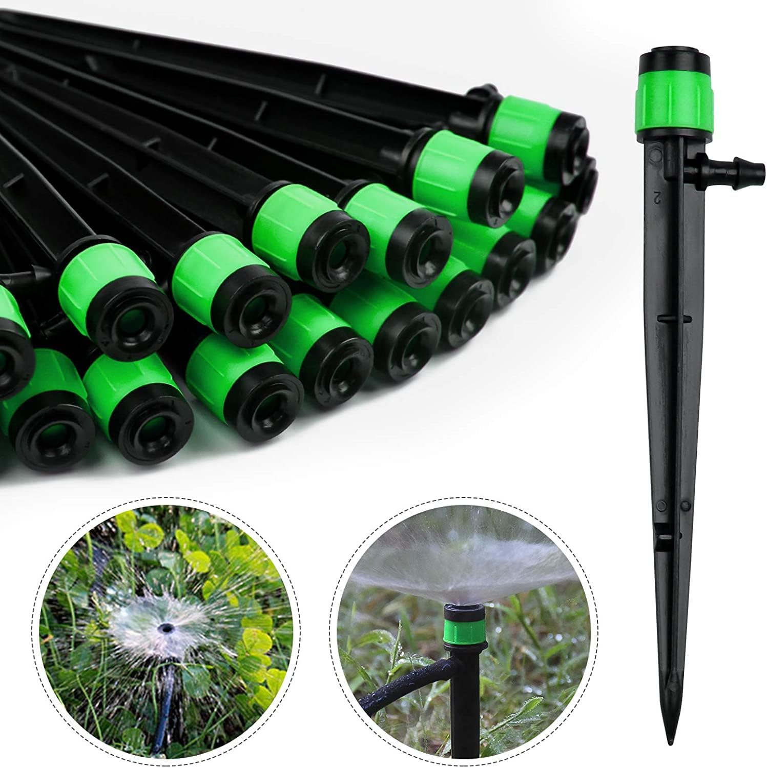 100 sztuk Kroplownik do nawadniania, Regulowany mikrozraszacz 360 stopni do 1/4 (4-6mm), do nawadniania trawników w szklarniach ogrodowych (zielony)