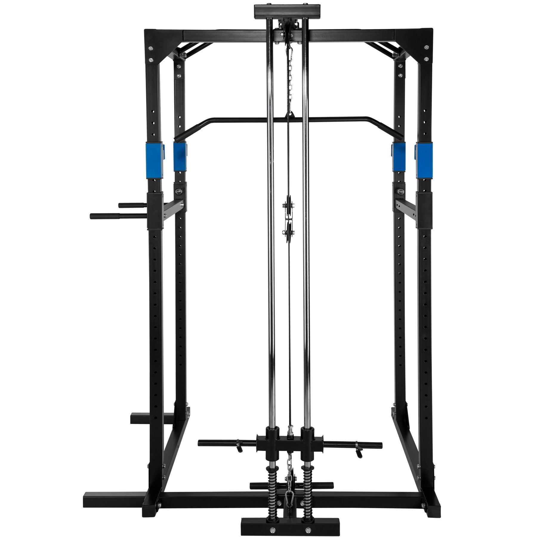 Estação de musculação multifuncional com polias de aço e suportes ajustáveis, 136 x 142,5 x 215 cm, preto/azul, TECTAKE - 4