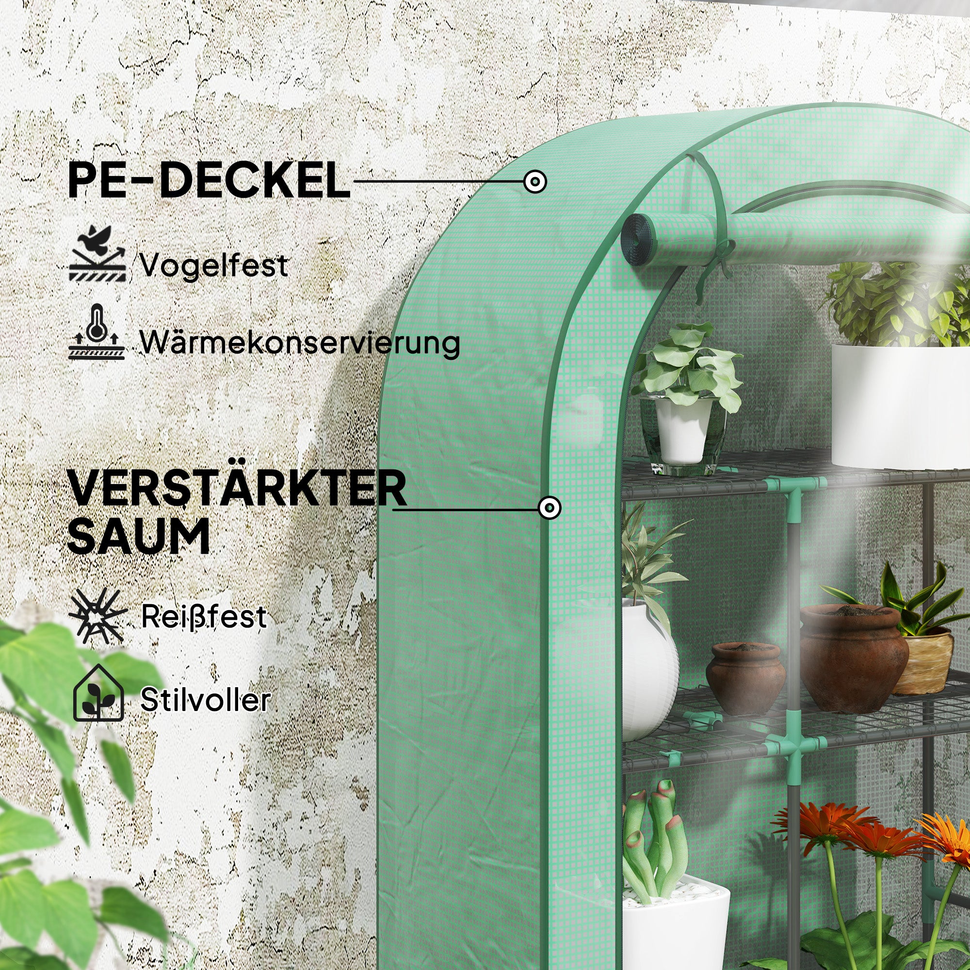 Mini serre à 4 niveaux avec bâche en plastique, portable, porte enroulable, 100 x 45 x 160 cm, verte - 5