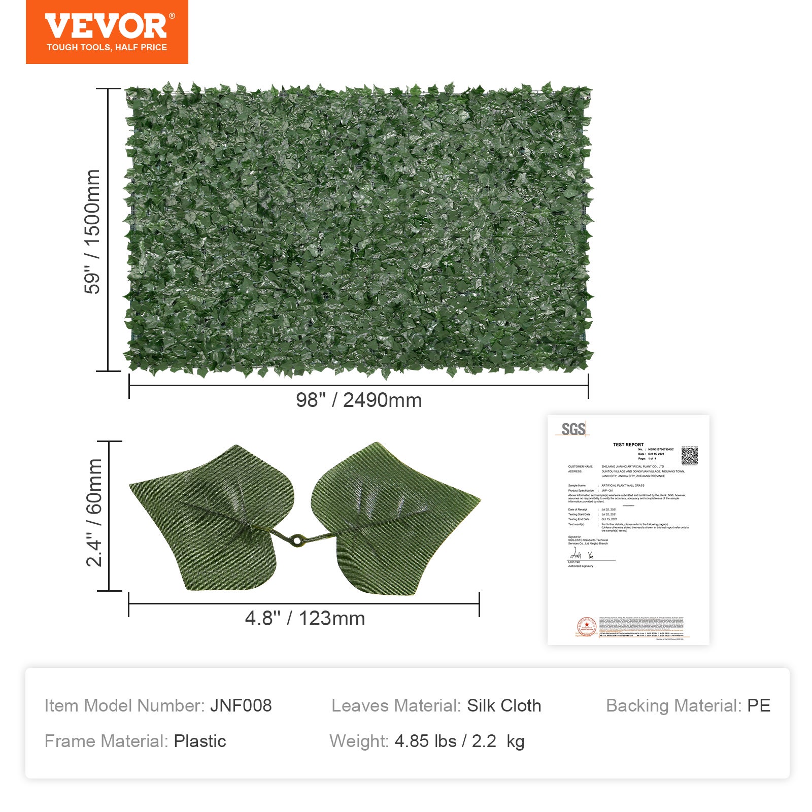 Recinzione per privacy siepe da giardino 1500 x 2490 mm,VEVOR Recinzione per privacy delledera con supporto in rete,Siepe artificiale con foglie dec - 7