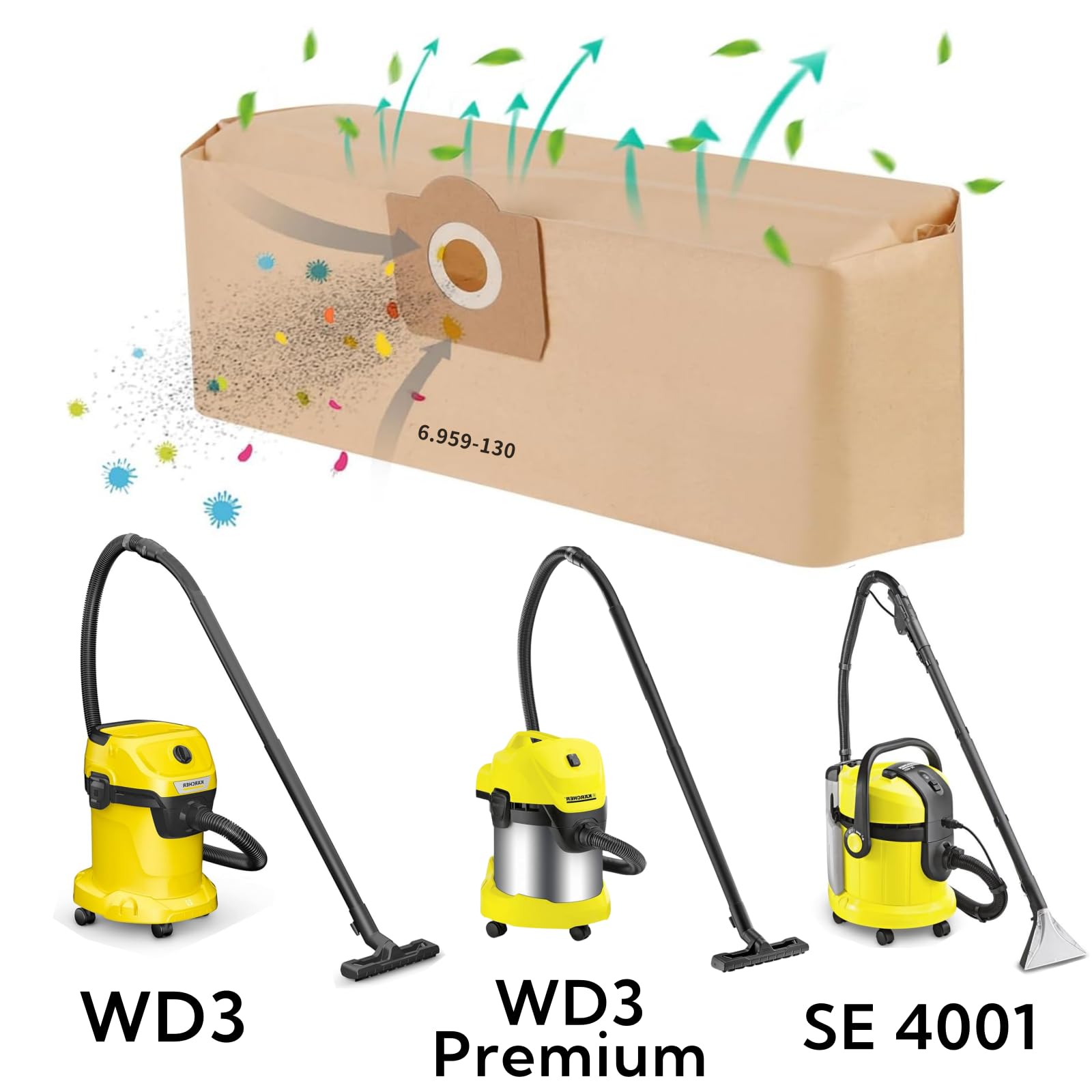 Lot De 5 Sacs D'aspirateur Compatibles Kärcher 6.959-130 - Neuf Sous Blister