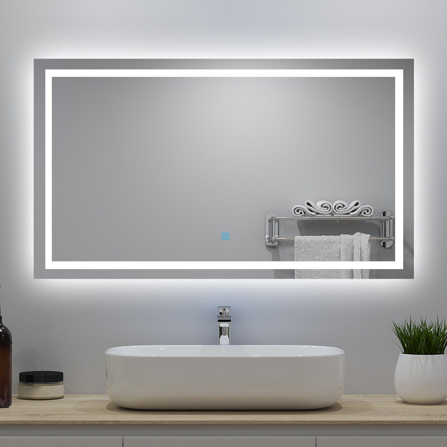 SIRHONA Specchio Da Bagno Luce LED Da Muro, Specchio Bagno Illuminato 90 X 70 Cm Con Touch Control E Anti Appannamento Semplicit Specchio Da Parete Impermeabile Ip44 Rettangolo 37724501