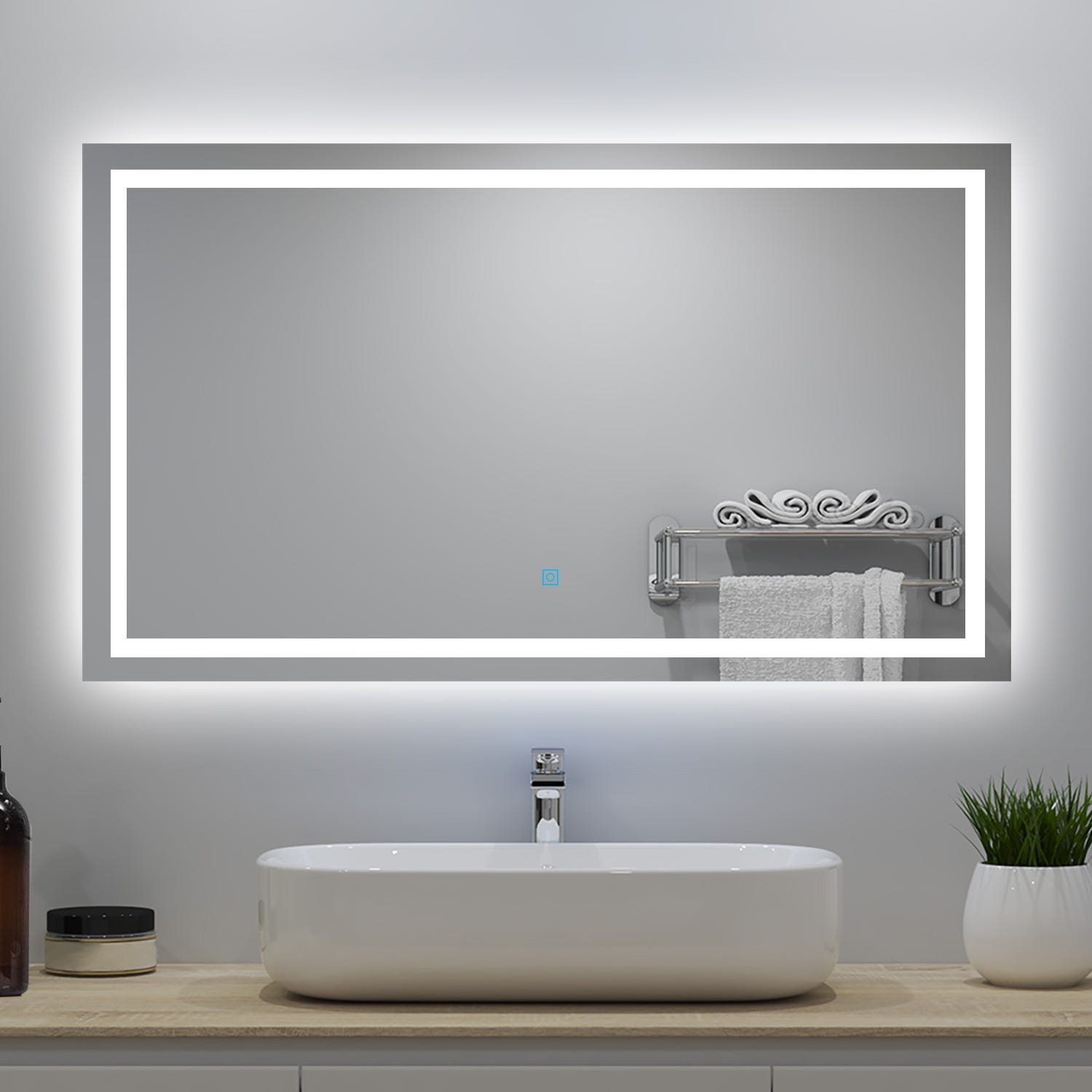 SIRHONA Specchio Da Bagno Luce LED Da Muro, Specchio Bagno Illuminato 90 X 70 Cm Con Touch Control E Anti Appannamento Semplicit Specchio Da Parete Impermeabile Ip44 Rettangolo 37724501 SIRHONA Specchio Da Bagno Luce LED Da Muro, Specchio Bagno Illuminato 90 X 70 Cm Con Touch Control E Anti Appannamento Semplicit Specchio Da Parete Impermeabile Ip44 Rettangolo 37724501