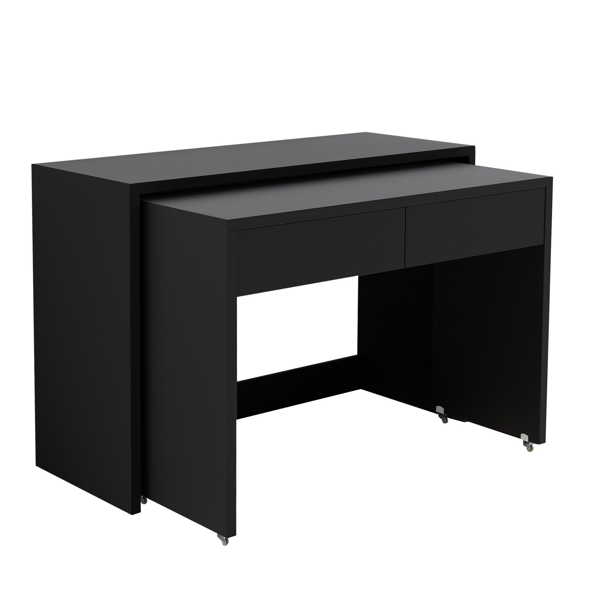 Bureau extensible 110x40x78 cm, bureau gigogne avec roulettes et 2 tiroirs, noir - 5