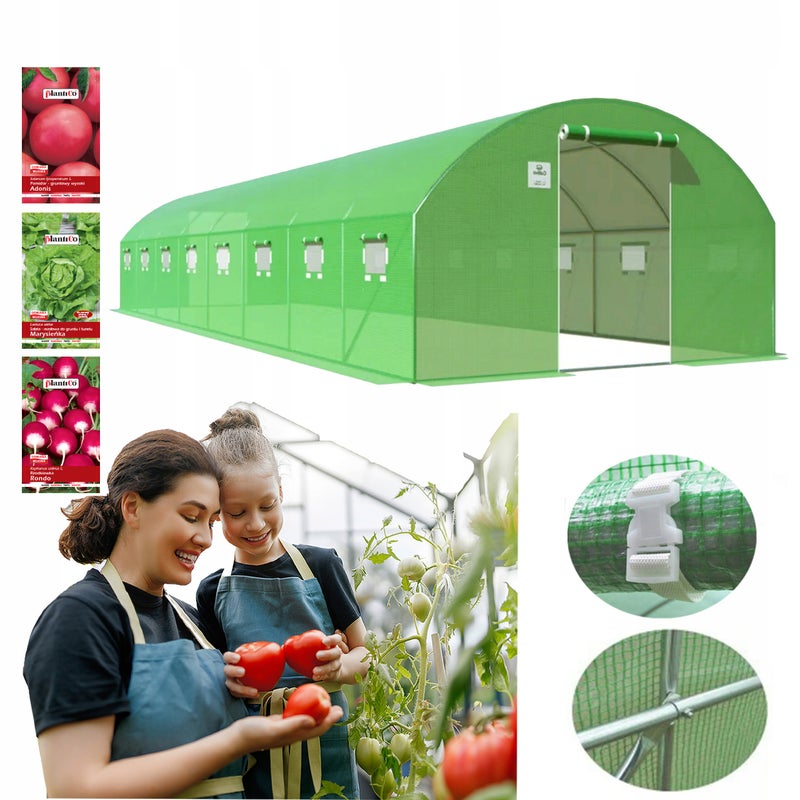 Tunel Ogrodowy Cultivo Foliowy Szklarnia 4x10x2 - 40m2 Zielony Podwójne Drzwi Uv4 Dodatki 1 szt