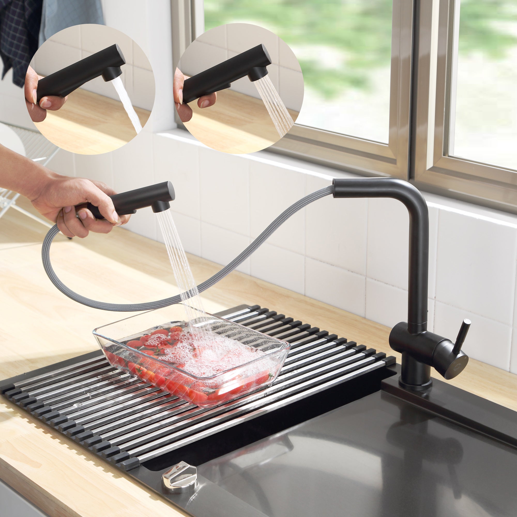 Cecipa max Noir Mitigeur Cuisine Douchette Robinet Douchette d'évier Extractible à 2 Jets Mitigeur Evier Acier Inox Barboteur Démotable,EU Modèle - 6