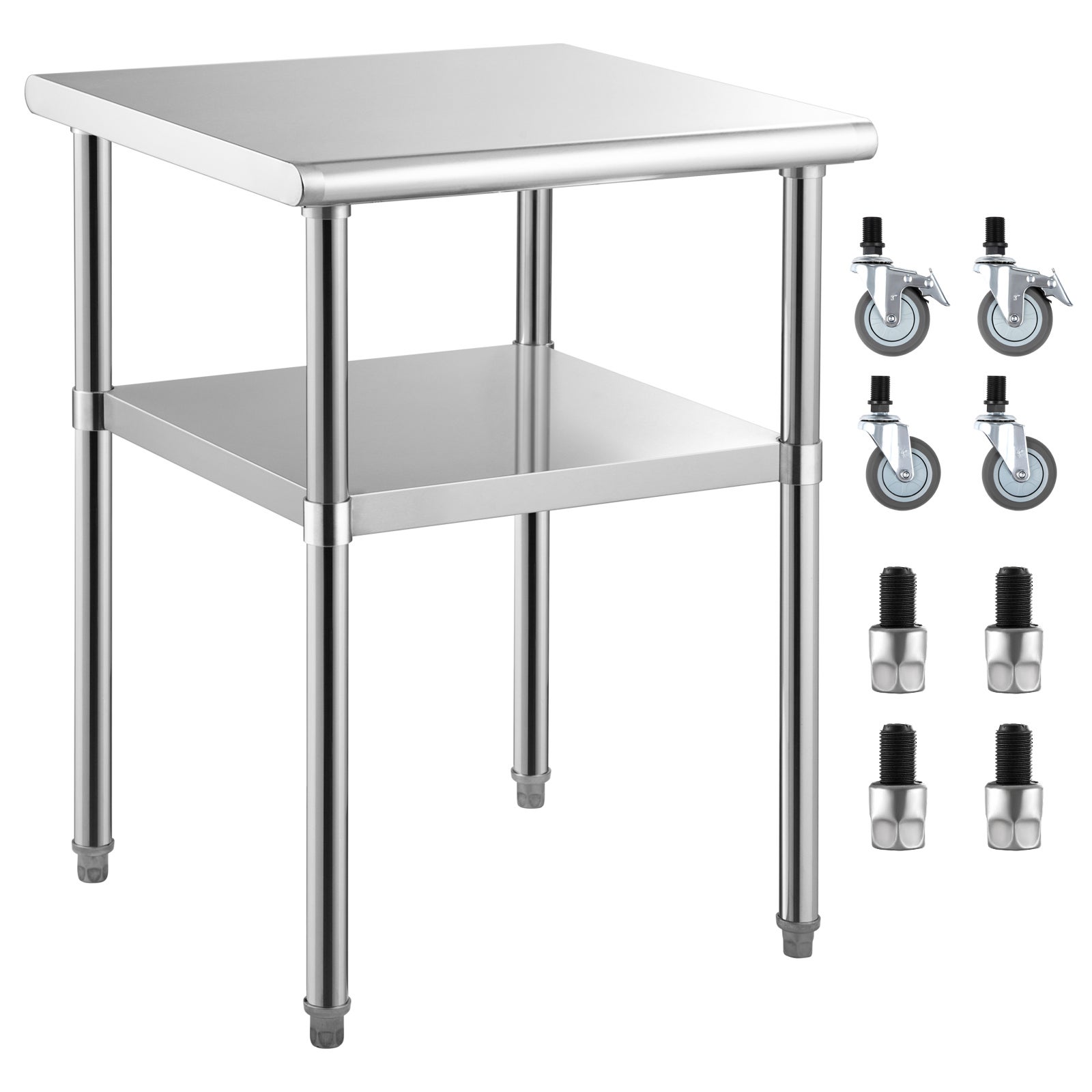 Mesa preparación acero inoxidable succebuy 24 x 24 x 36 pulgadas,capacidad carga 600 lb,con estante inferior ajustable y ruedas universales