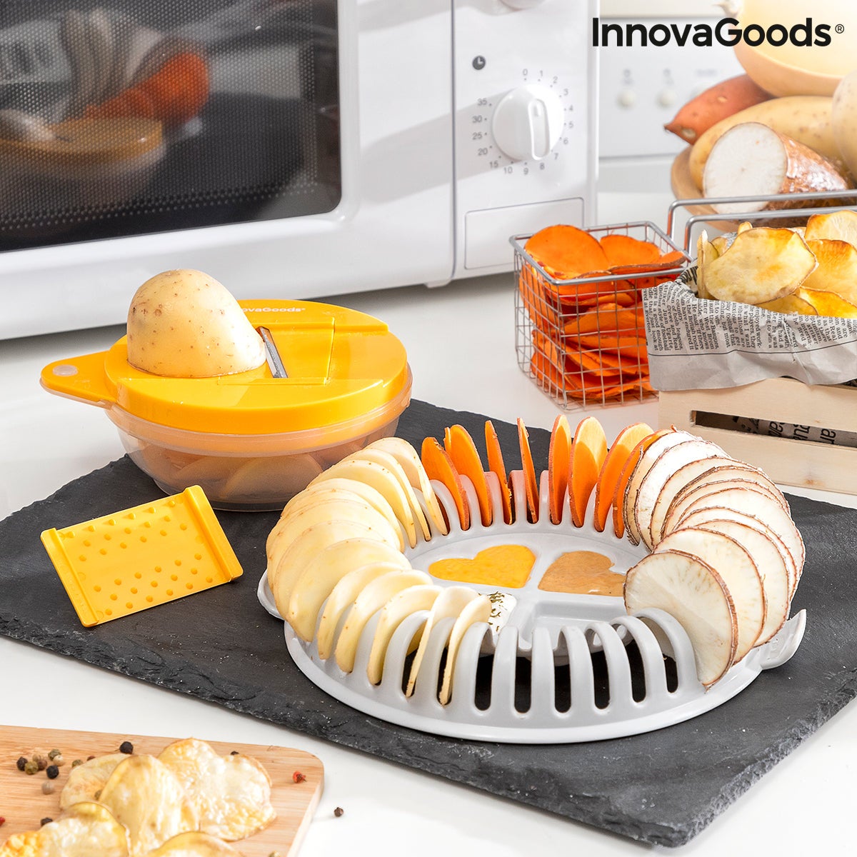 InnovaGoods Kit pour faire de chips pour micro-ondes avec mandoline et ...