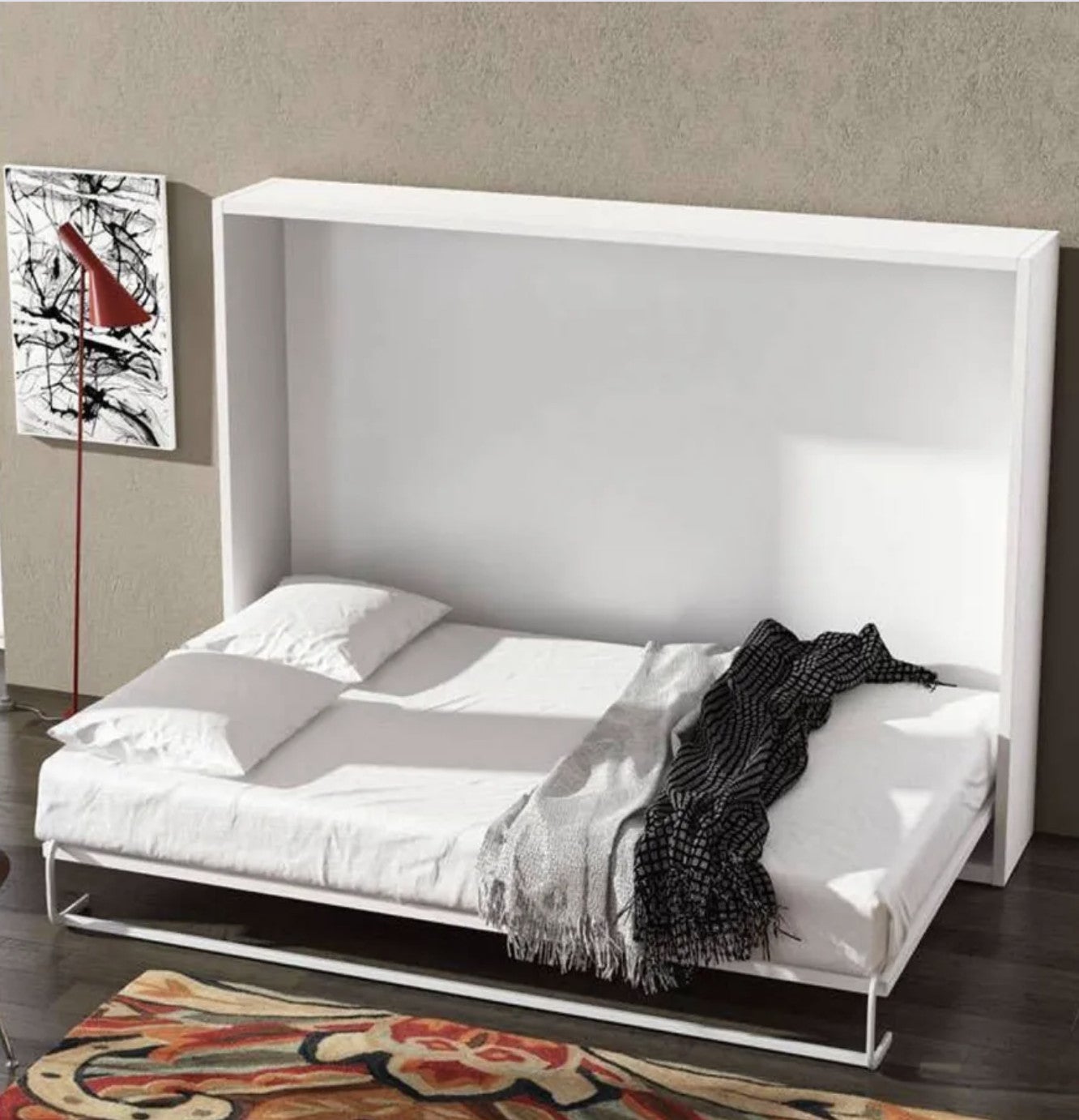 Lit escamotable horizontal KLIKA - Sommier à lattes - Poignée acier brossé 54cm-160x200-Cadre Gris ciment-Façade Vison - 3