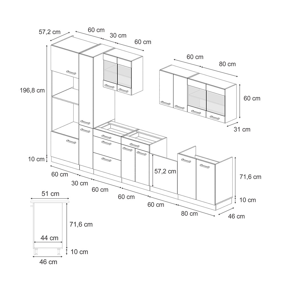 Vicco Cuisine complète R-Line, Blanc campagnard/Chêne doré, 350cm , PT Chêne - 2