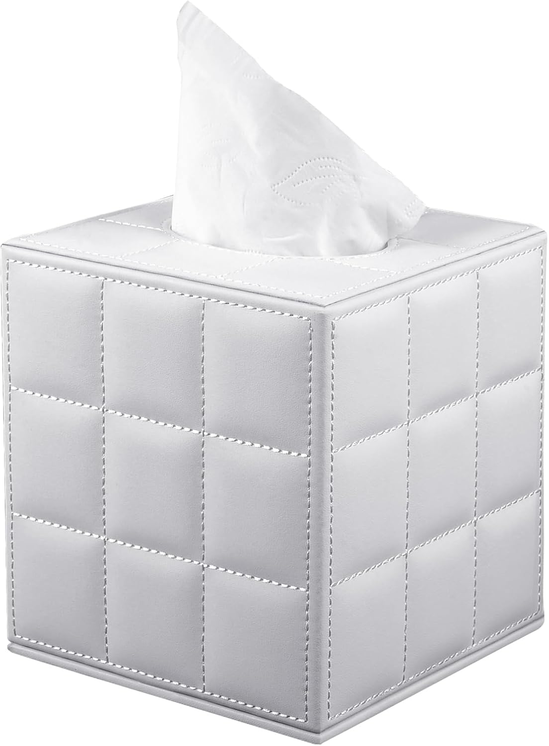SUMTree Boîte à Mouchoirs PU Cuir Blanc Carrée - Distributeur Magnétique Élégant
