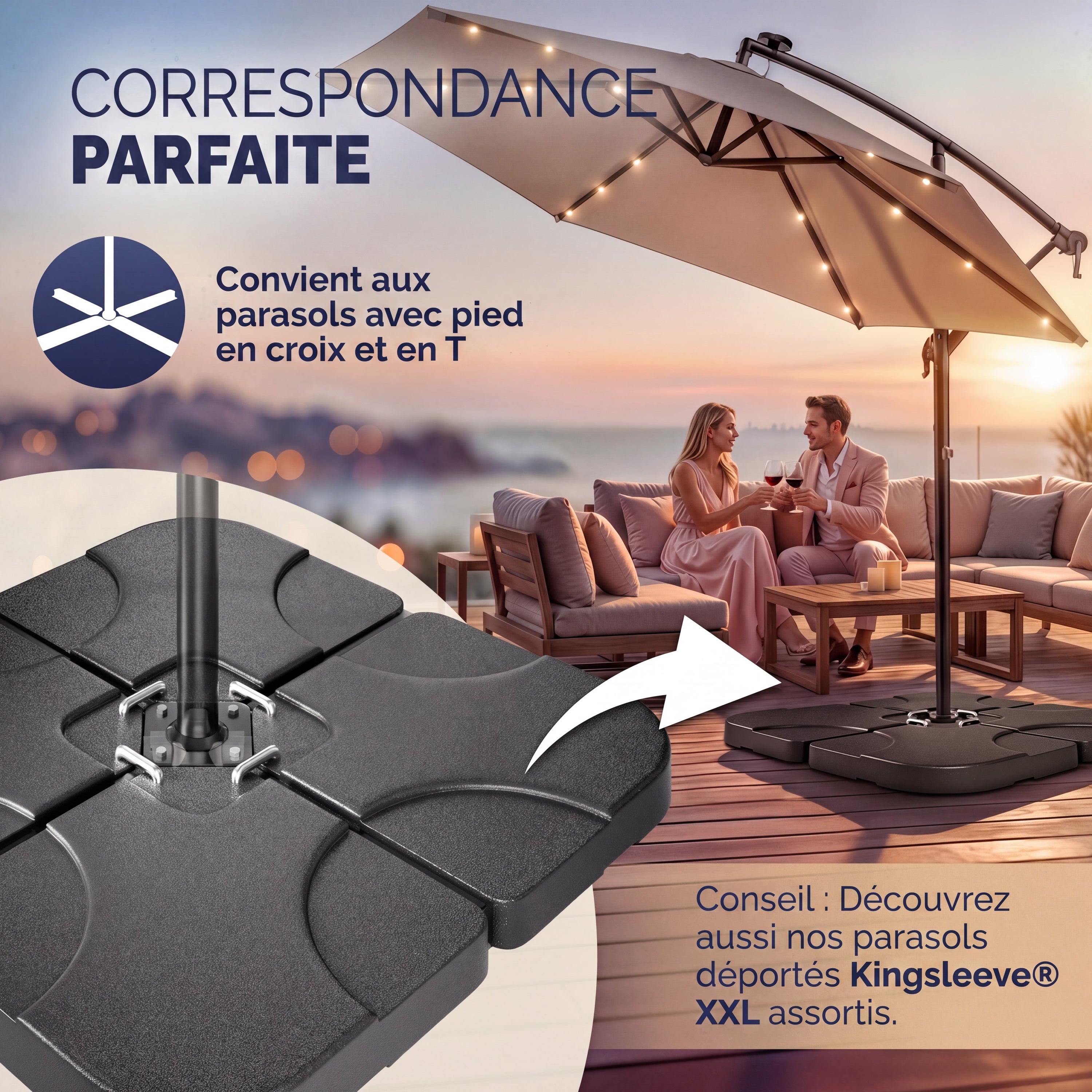 CASARIA® Set de 4 Dalles de Lestage HDPE Parasol avec Pied en croix Base 105x105cm Remplissable 60L Eau ou 80kg de Sable Support de parasol - 8