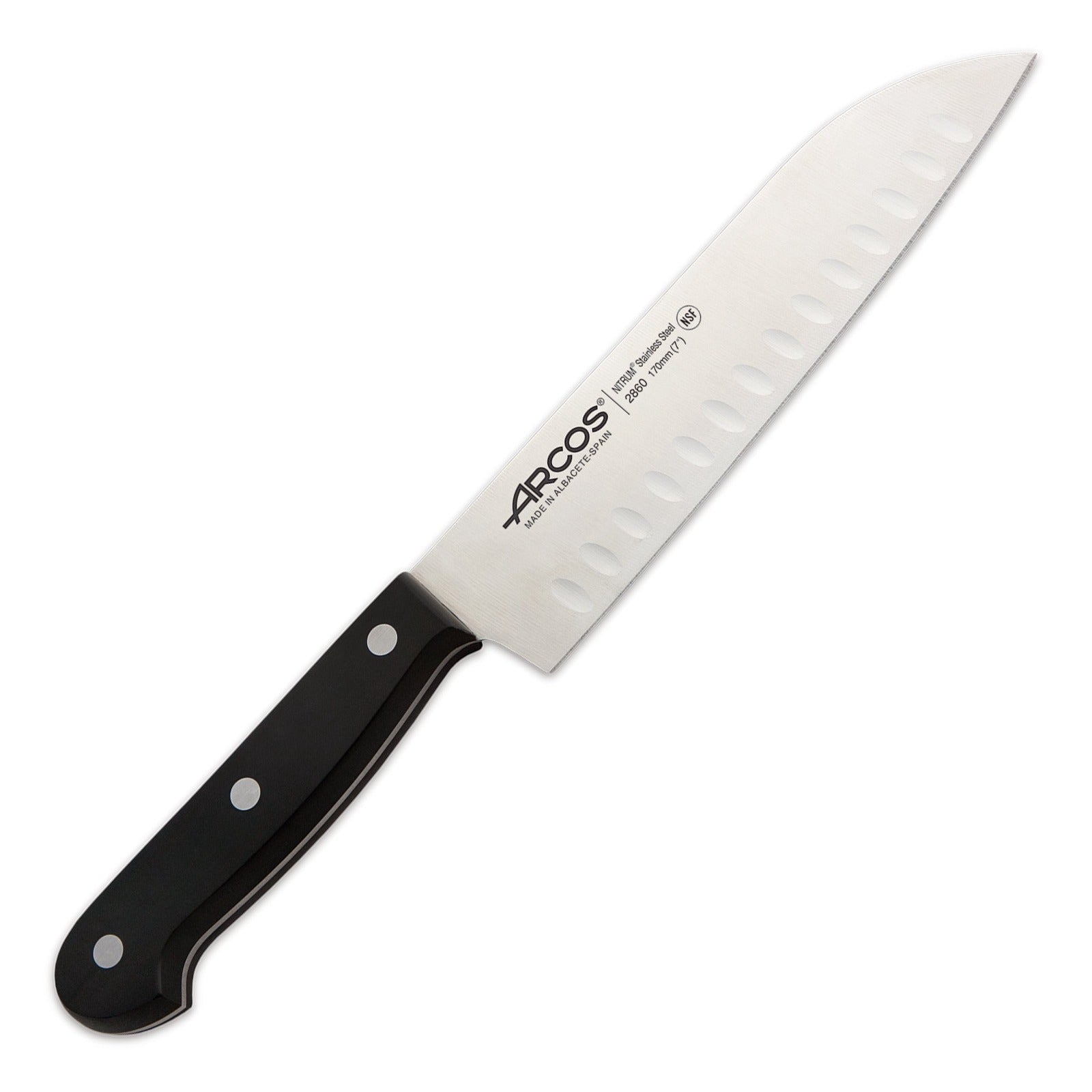 Arcos Hermanos Arcos Universal, Cuchillo Santoku Alveolado 17 Cm Acero Inoxidable Forjado Nitrum Negro Acero Inoxidable, Leroy Merlin