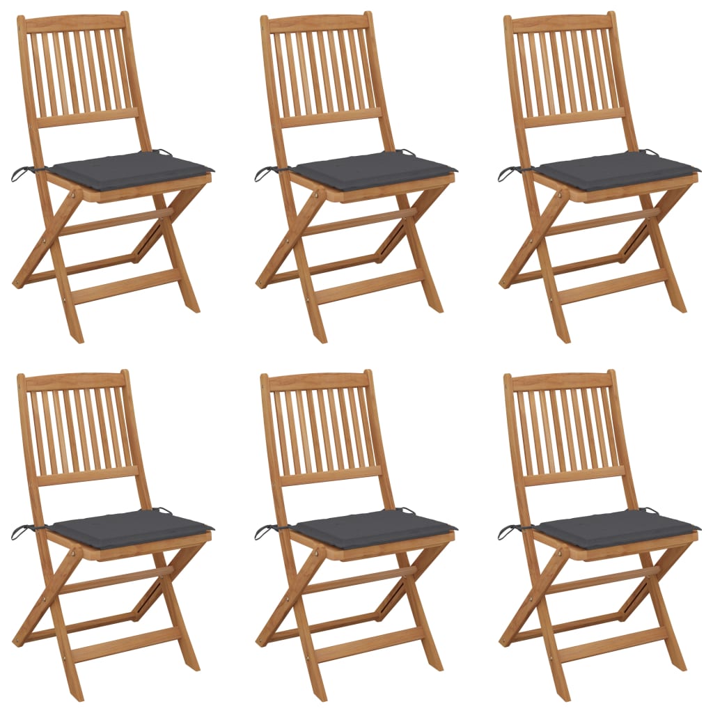 Chaises pliables de jardin 6 pcs avec coussins Bois d'acacia - 2