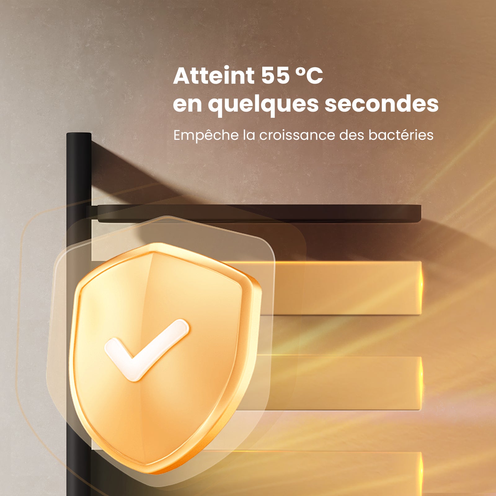 EMKE Sèche-serviettes Électrique Pivotant 180° avec Étagère - WiFi & Vocal - 76 x 45 cm, 120 W, Noir Mat - 7