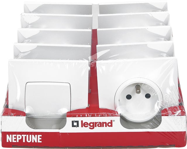 Lot 2 interrupteurs va et vient 10A + 10 prises 2P+T 16A complet - Neptune - blanc - Legrand