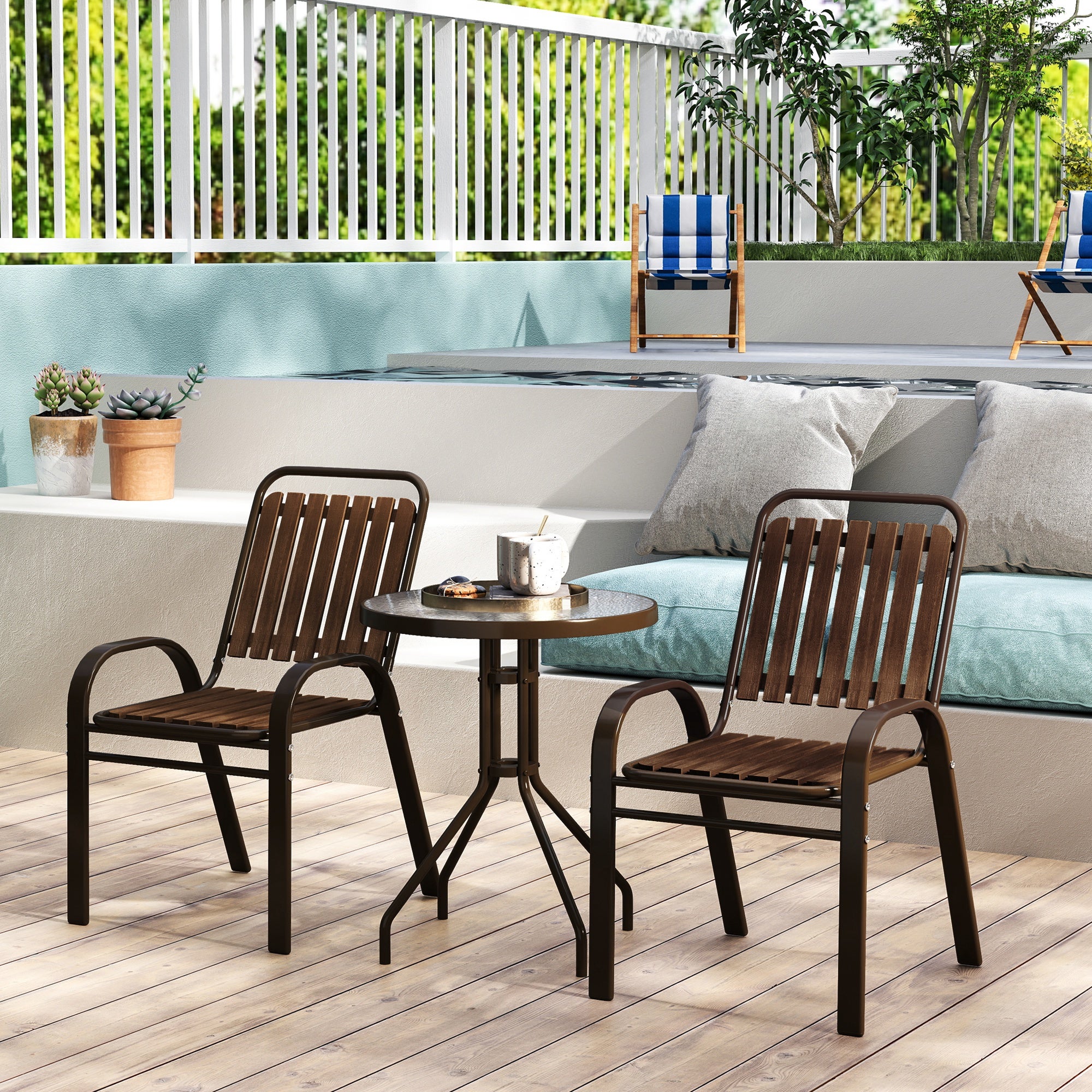 Conjunto de Jardim Outsunny Aço, PP e Vidro Temperado Marrom escuro 56x66x91 cm 84G-799V00DR - 4
