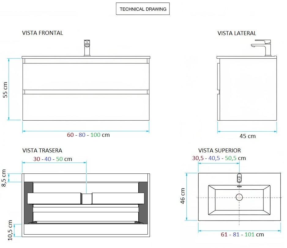 Florencia set d'armoire et plan de travail en 80 cm, finition chêne guadarrama, avec poignée avec rainure - 7