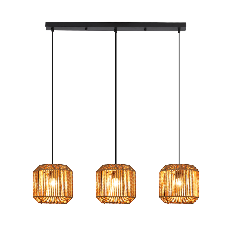 Nettlife Lampada Sospensione Boho Rattan - Lampadario 3 Luci E27, Regolabile, Stile Retrò, Tavolo Pranzo (Senza Lampadina) - 8