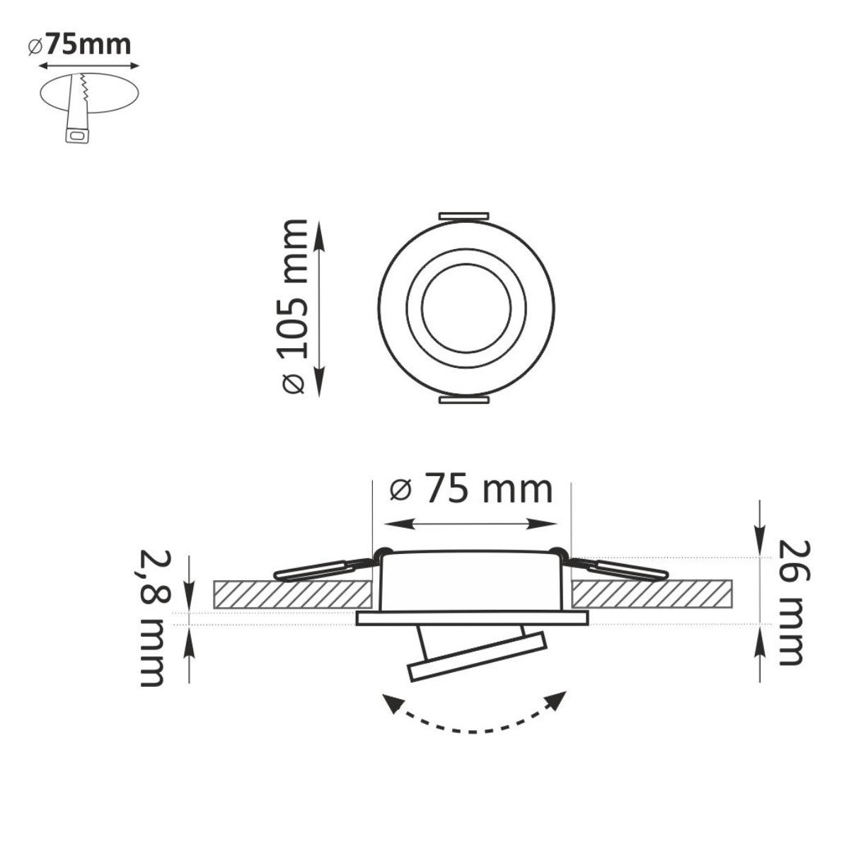 Oprawa sufitowa wpuszczana podtynkowa Fobos srebrna 1xMR16x5W okrągła ruchoma IP20 wym: 2,6 x 10,5 x 10,5 cm metal Polux - 4