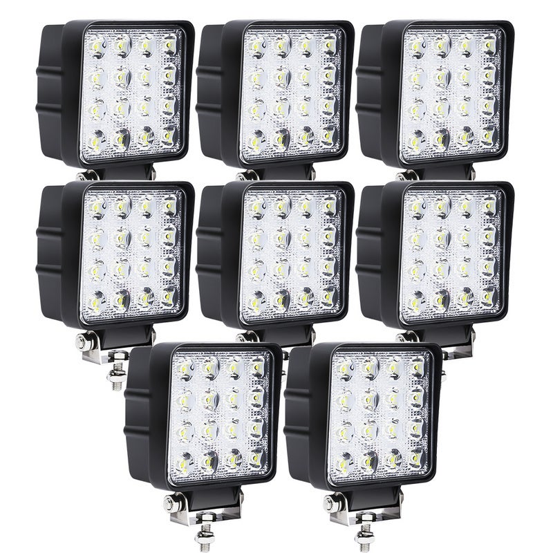 TEMPO DI SALDI 8 Fari LED Da Lavoro 48W, 16 Led 3W, IP67, 6000-7500K, Per Auto, Barca, Trattore, Fuoristrada, Dimensioni 10,7x10,7 Cm - 5