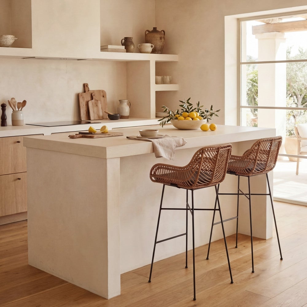 Nunuhai - Lot de 2 tabourets de bar en rotin H76cm - Bois foncé - 2