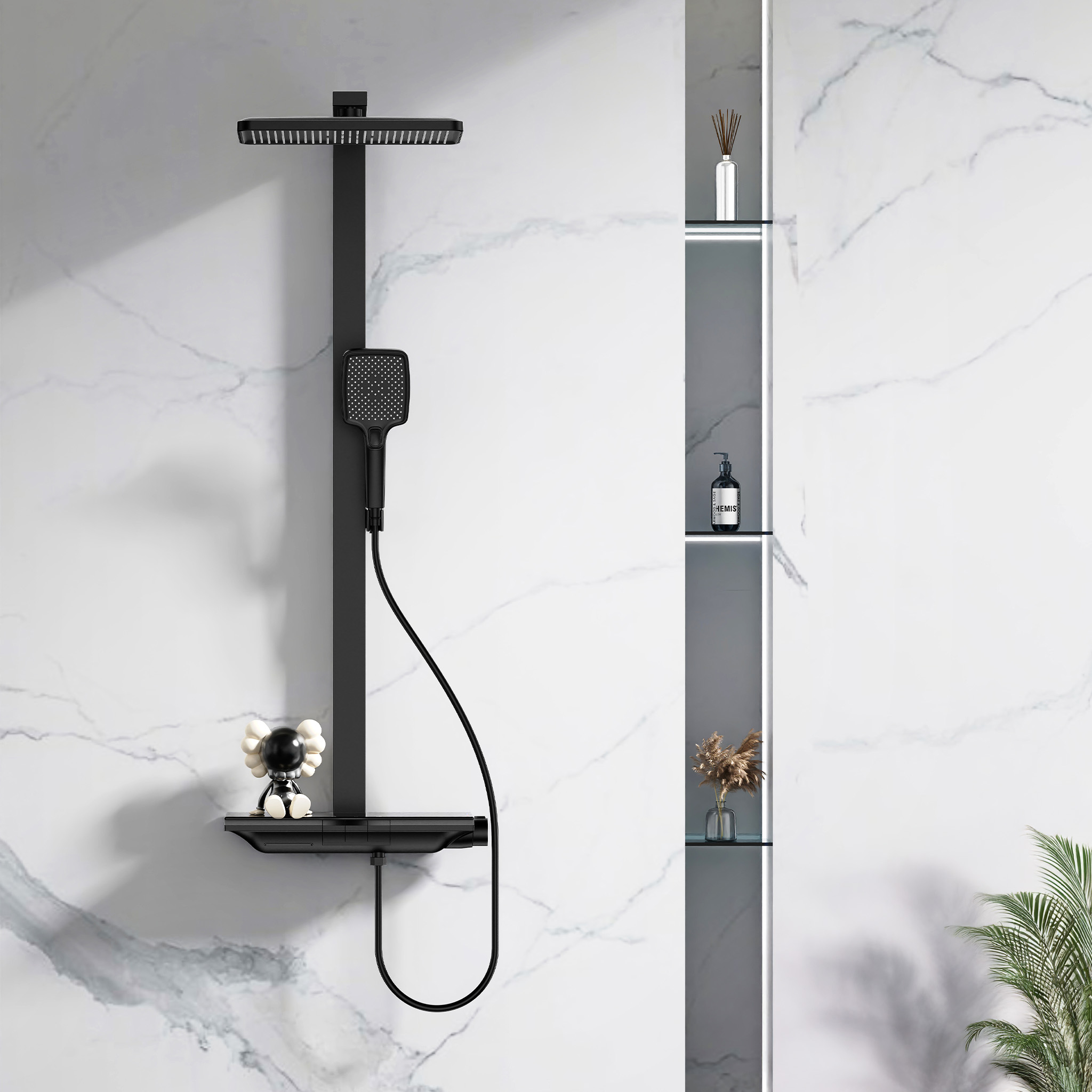 Colonna doccia termostatica 40℃ con piastra termostatica da 40 cm Set doccia in ottone doccetta con 4 intensità di getto - 8