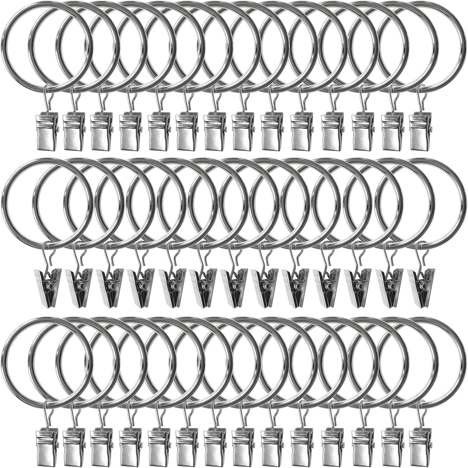 Lot de 25 anneaux de rideau en métal avec clips pour fenêtre Lot de 25 anneaux de rideau en métal avec clips pour fenêtre