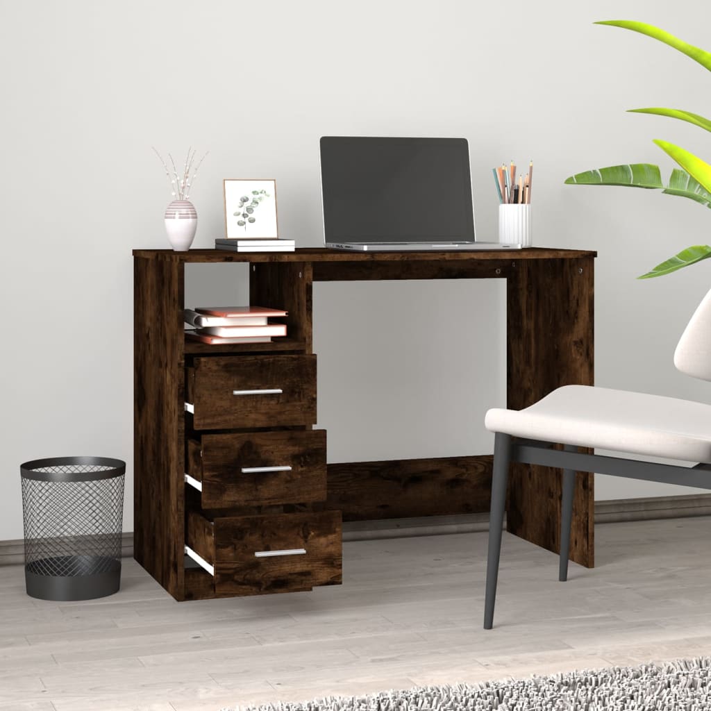 Bureau，Table de travail，Table d'étude avec tiroirs Chêne fumé 102x50x76 cm Bois d'ingénierie CWV11203 - 3