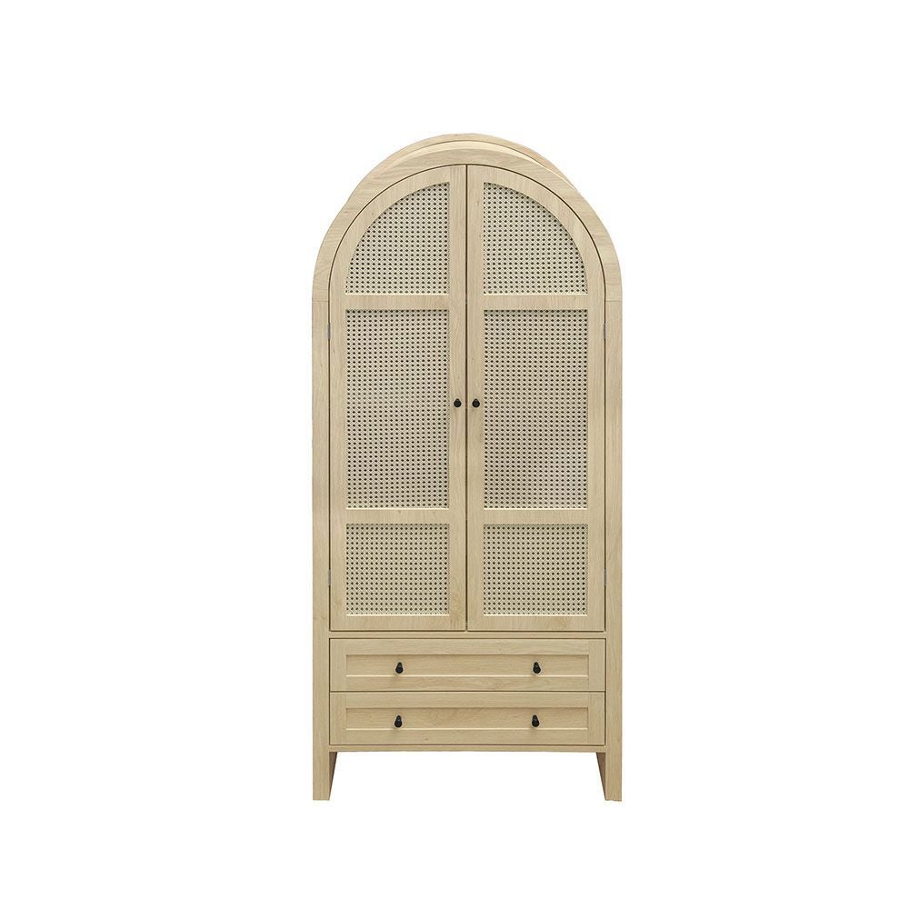 Armoire bohème 79x39.5x178 cm rotin tressé 2 tiroirs forme arc couleur naturelle - 2