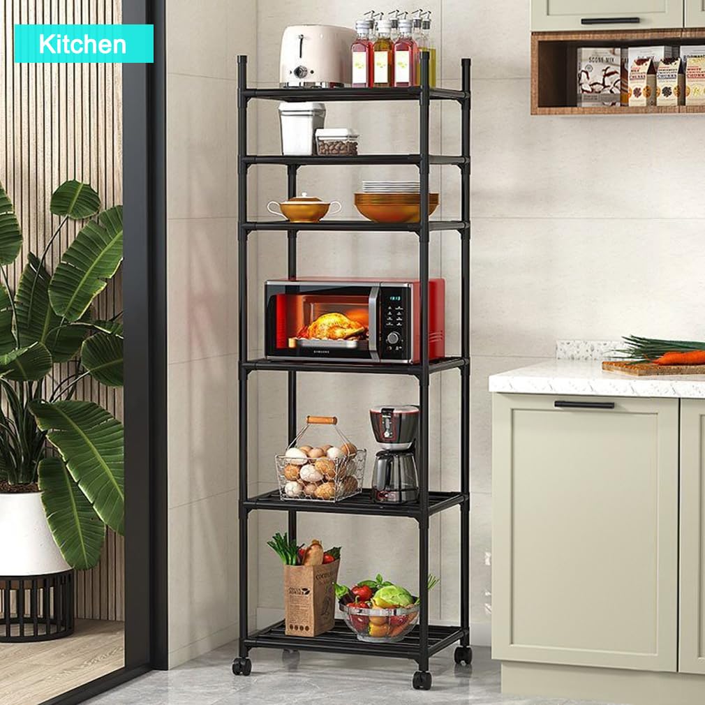 BOMCLAP Étagère de rangement mobile à 6 niveaux avec poulies, autoportante et grande capacité, idéale pour la cuisine et le rangement. - 3