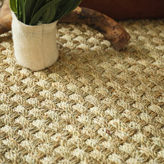 Tapis Jonc de mer Chennai - Natté 4x4 - Ganse lin marron taupe - 200 x 200 cm - 5