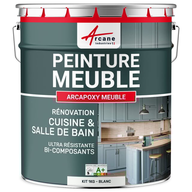 Peinture Meuble Cuisine, Salle de Bain - ARCAPOXY MEUBLE - 1 kg (jusqu'à 12 m² en 2 couches) Blanc - RAL 9003 - ARCANE INDUSTRIES