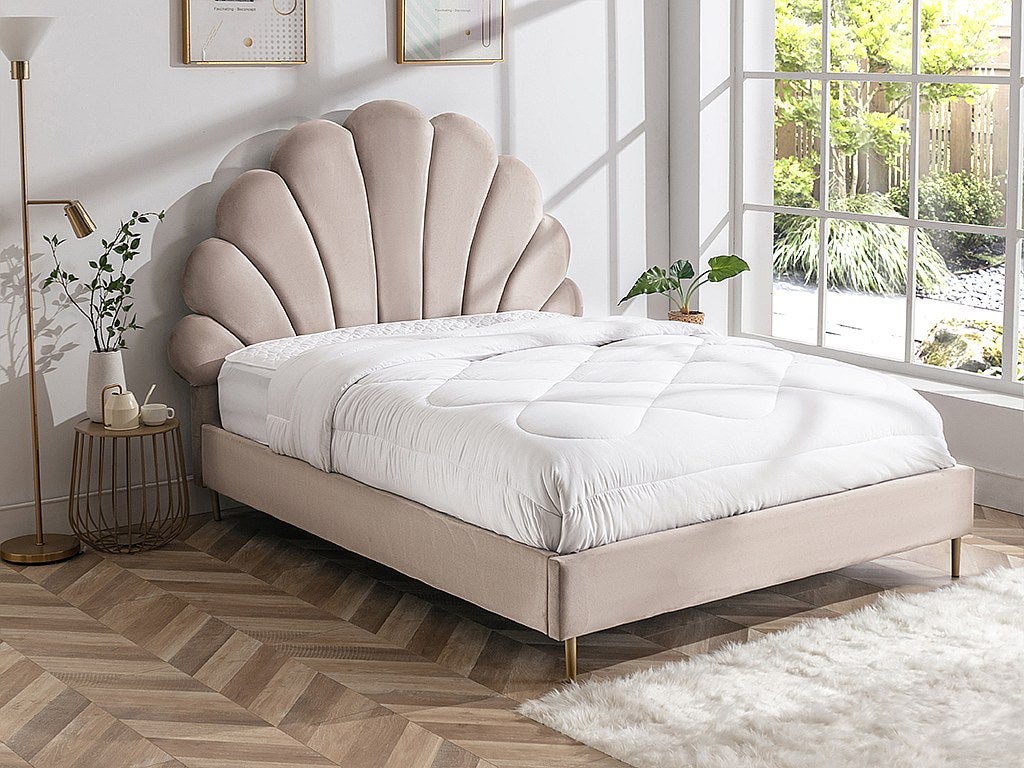 Łóżko w kształcie muszli 160 x 200 cm - Welur - Beige - LIVAYA