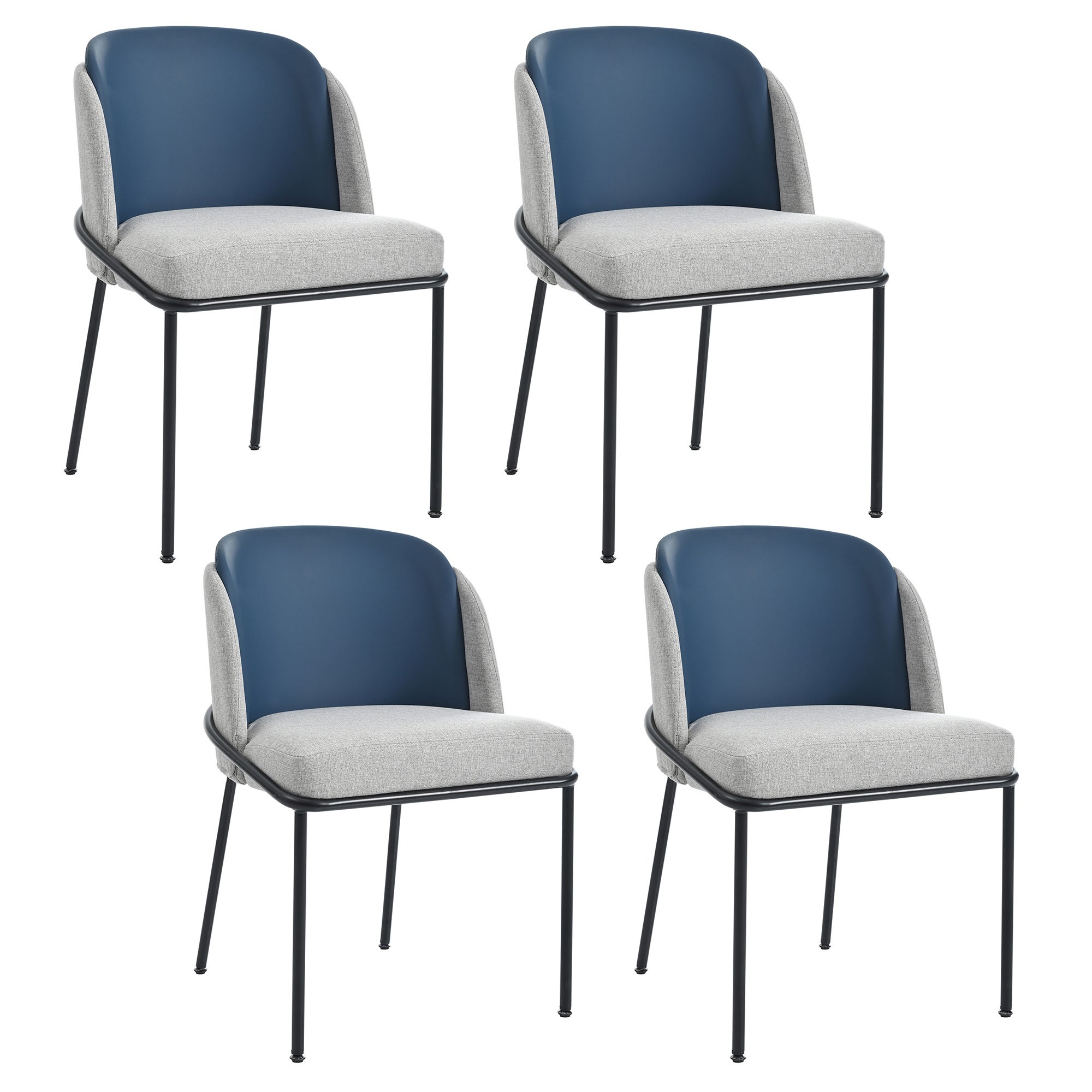 Lot De 4 Chaises De Salle à Manger Velours Côtelé - Dossier Creux - Pieds Métal Noir - Rembourrées Confortables - GrandCA HOME