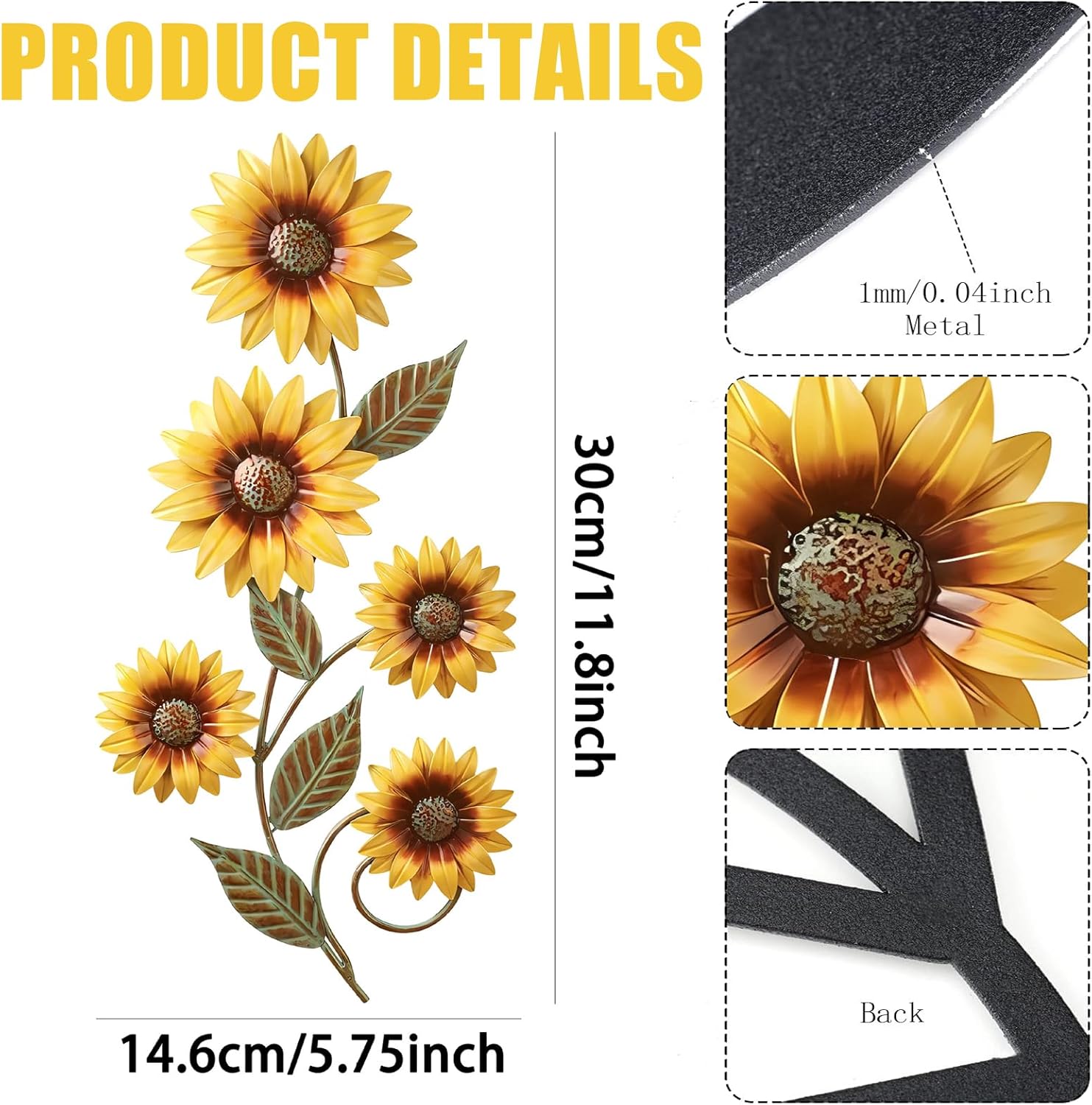 Décoration Murale de Fleur en Métal,Tournesol Decoration Murale Jardin Exterieur,Pour Intérieur ou Extérieur,Maison,Jardin,Cour,Terrasse,Clôture - 4
