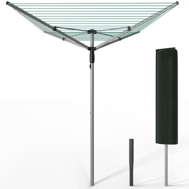 Étendoir à linge extérieur rotatif 50m avec housse de protection - Séchoir parapluie grande surface d'étendage - Argent - VOUNOT®