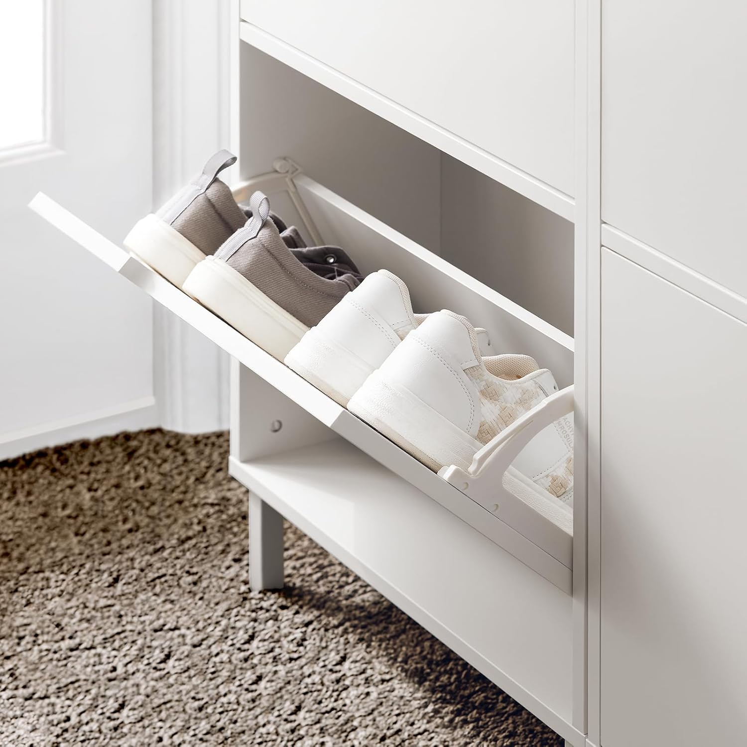 SoBuy Meuble à Chaussures Meuble de Rangement à Chaussures avec 3 Abattants Meuble d'Entrée – Blanc, FSR151-H-W - 4